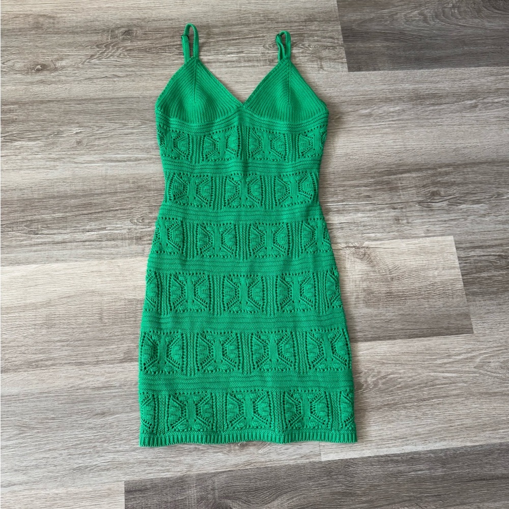 Olive & Oak Green Crochet Mini Dress